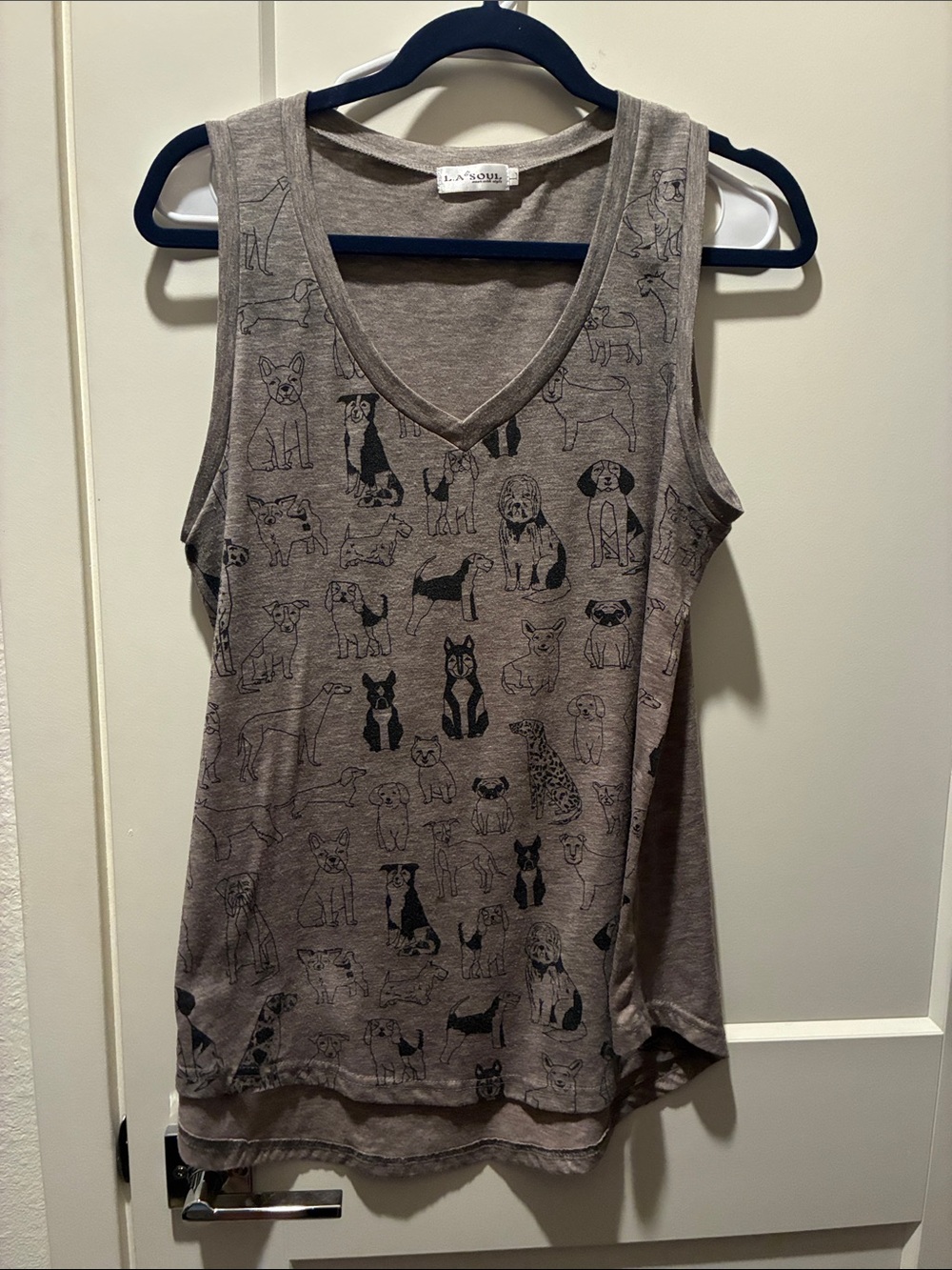 LA SOUL Taupe Dog Print Pet-Themed V-Neck Tank Top